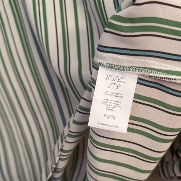 CAbi Awning Striped Blouse Size XS 3/4 Sleeves 5893 Academia Green White Black - Picture 4 of 4